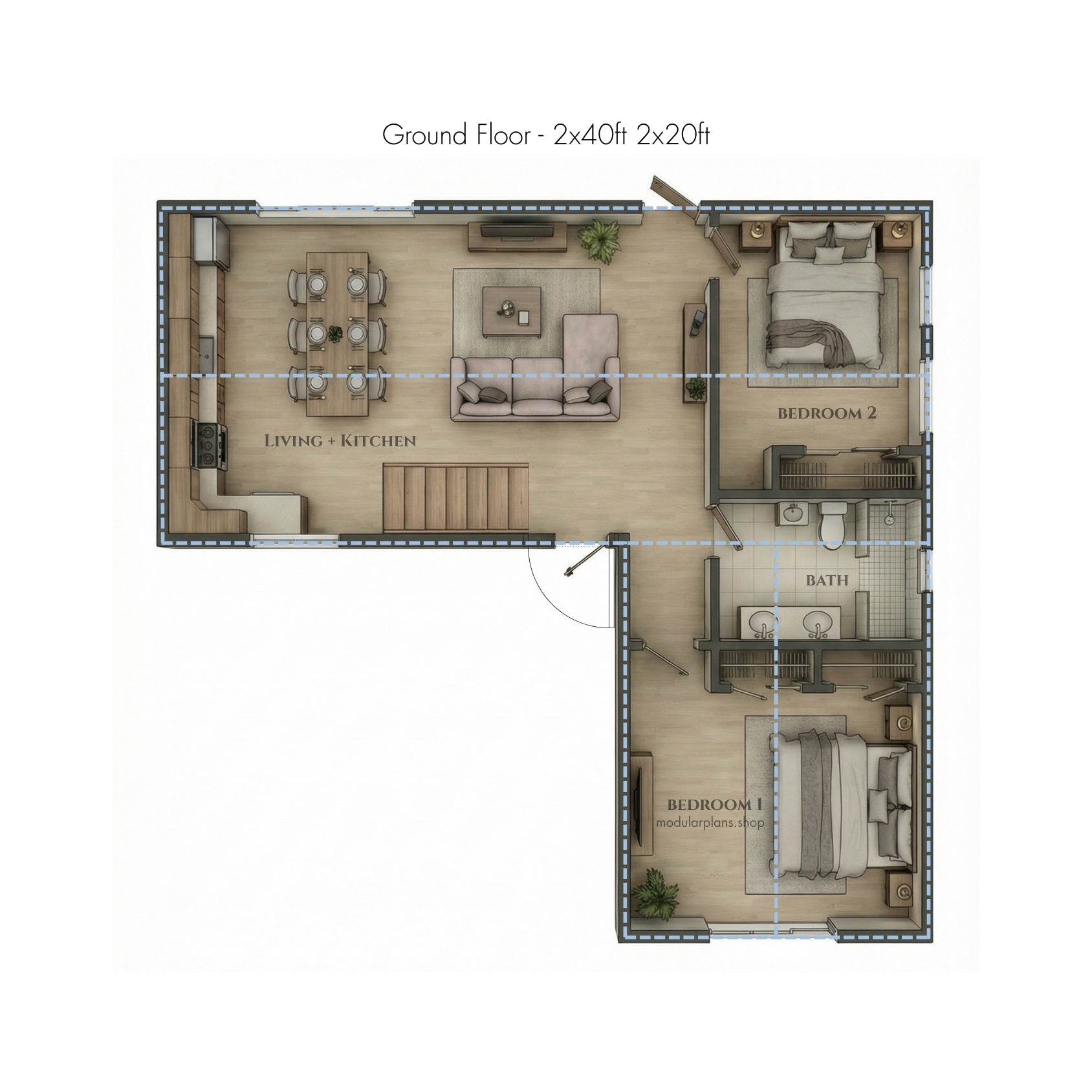 2X40' 5X20' Container House | 4 Bed 2 Bath