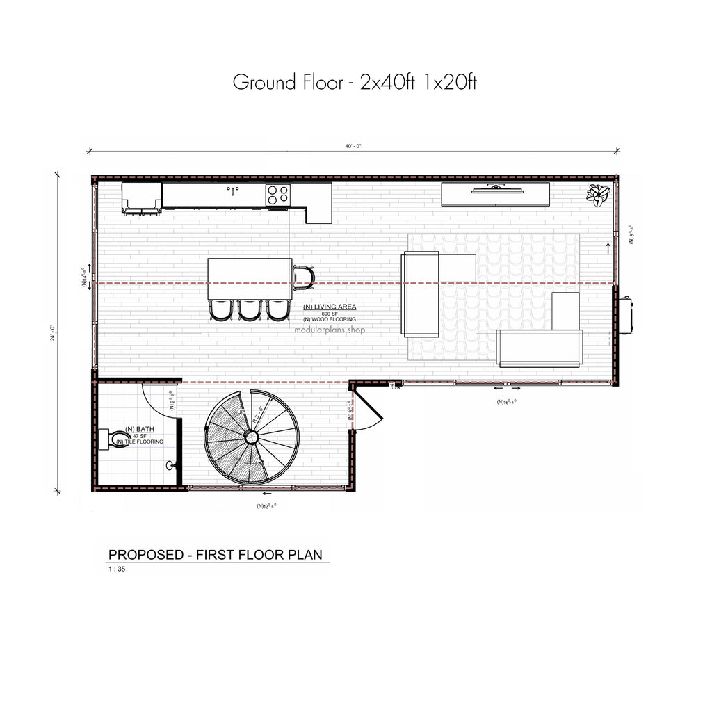 4x40' 1x20' Container House | 2 Bed 2 Bath