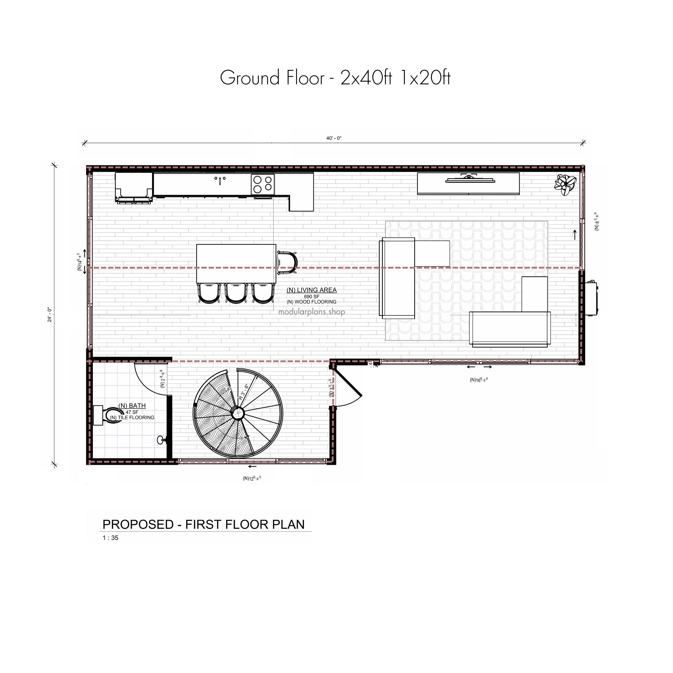 4x40' 1x20' Container House | 2 Bed 2 Bath