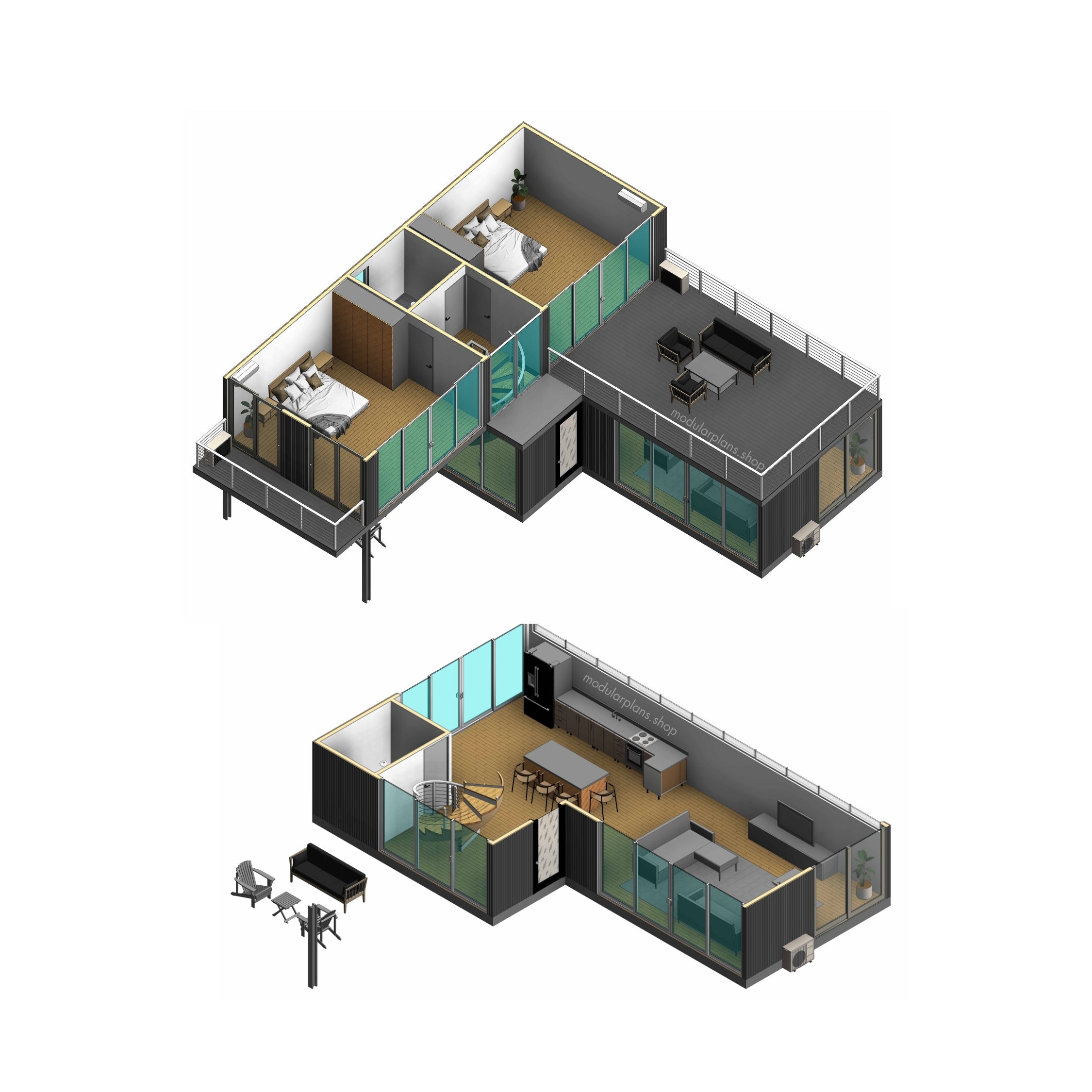 4x40' 1x20' Container House | 2 Bed 2 Bath