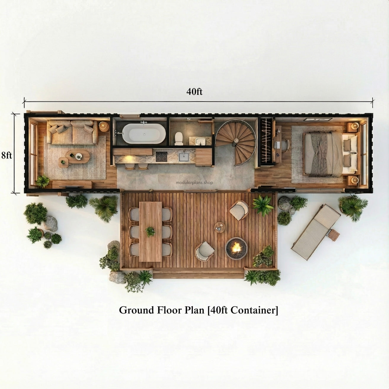 40' 20' Container House | 2 Bed 2 Bath