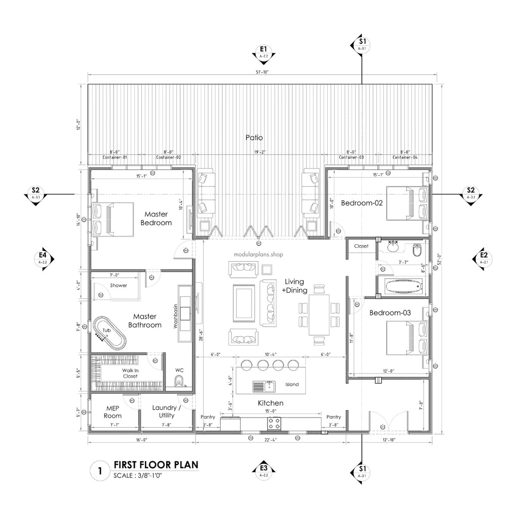 4x40' Container House | 3 Bed 2 Bath
